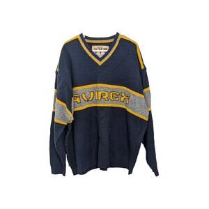 Vintage Y2K Avirex Men's Pullover Sweater Spellout Navy Blue Size 3XL V-neck.